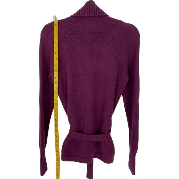 Talbots Angora Blend Plum Turtle Neck Cable Knit Button Down Cardigan (S) - Picture 10 of 14